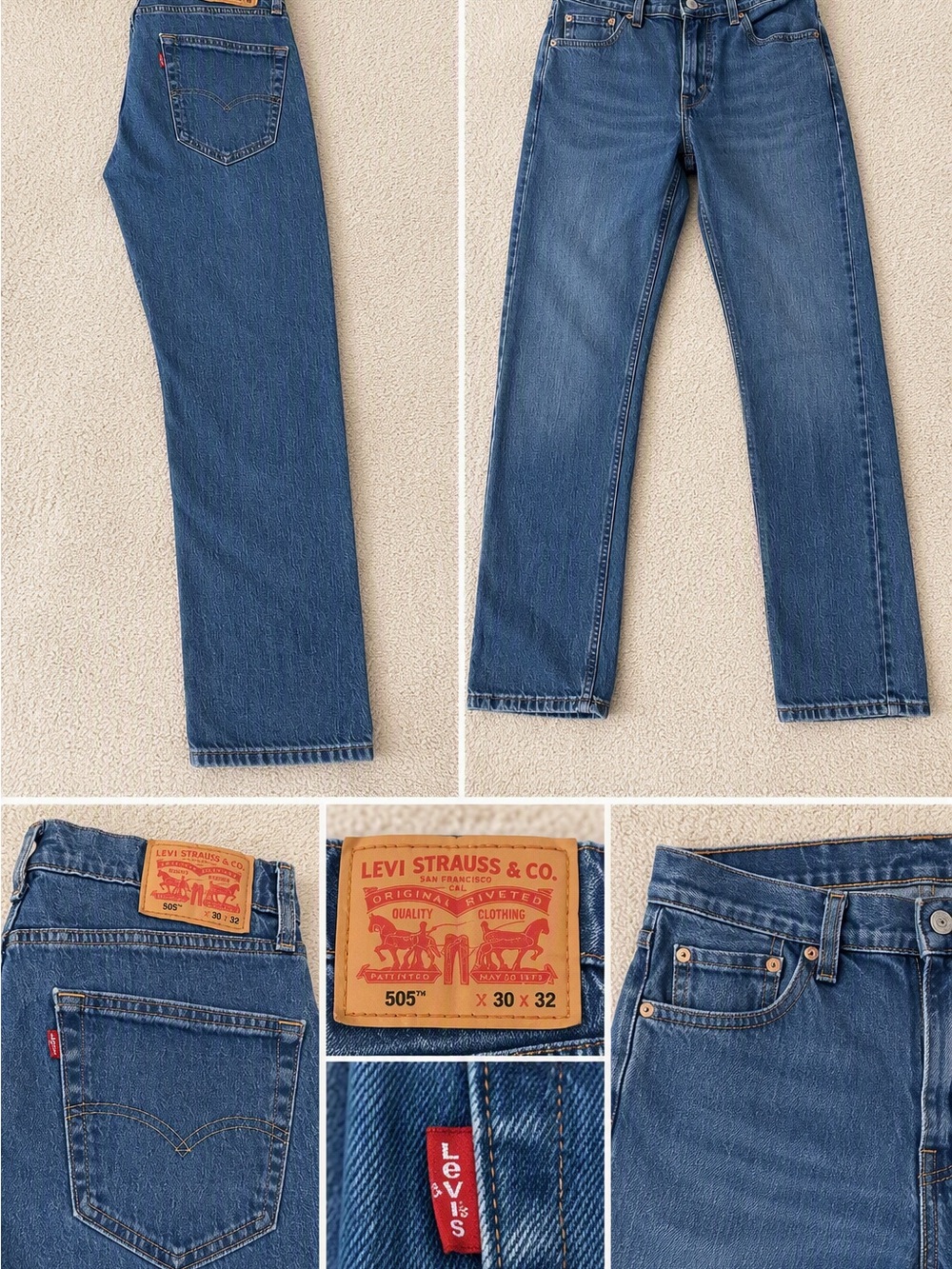 Levi's 505 Regular Fit Jeans Mens 30x32 Medium Wash Straight Leg Denim